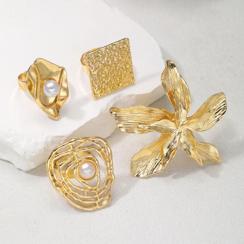 Zinc Alloy Finger Ring with Plastic Pearl plated fashion jewelry & for woman golden Sold By PC