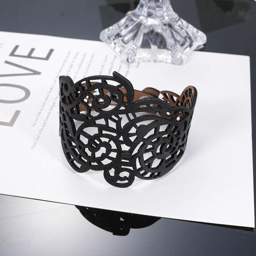 PU Leather Cord Bracelets handmade fashion jewelry & for man & hollow black 205mm Sold By PC