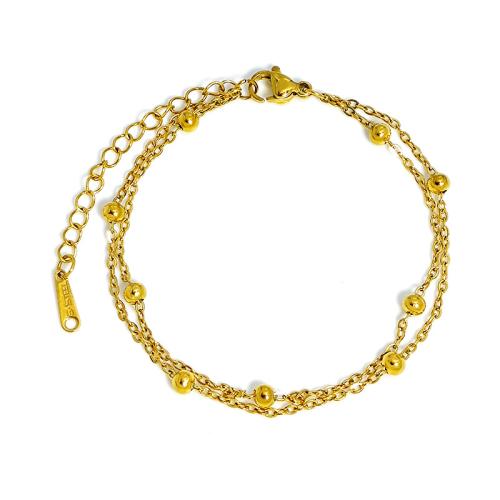 Bijoux bracelet en acier inoxydable, Acier inoxydable 304, avec 5cm chaînes de rallonge, Placage, Double couche & bijoux de mode & pour femme, doré, Longueur 17 cm, Vendu par PC