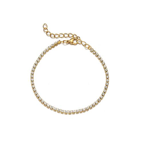 Bijoux bracelet en acier inoxydable, Acier inoxydable 304, avec 5cm chaînes de rallonge, Placage, bijoux de mode & unisexe & pavé de micro zircon, doré, Longueur 17 cm, Vendu par PC