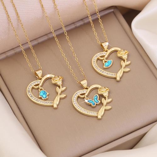 Brass Necklace with 304 Stainless Steel Chain & Plastic with 5cm extender chain 18K gold plated & for woman & with rhinestone & hollow Length 40 cm Sold By PC