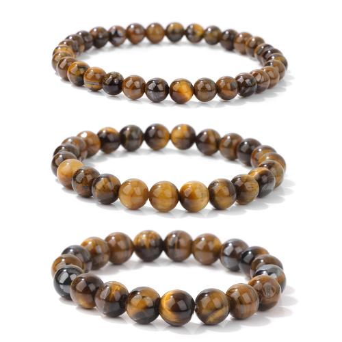 Přírodní Tiger Eye Náramky, Tygří oko, s Elastické vlákno, ruční práce, módní šperky & unisex & různé velikosti pro výběr, Prodáno By PC