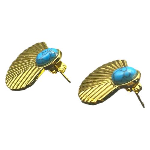 Stainless Steel Stud Earrings 304 Stainless Steel with Turquoise 18K gold plated fashion jewelry & for woman Sold By PC