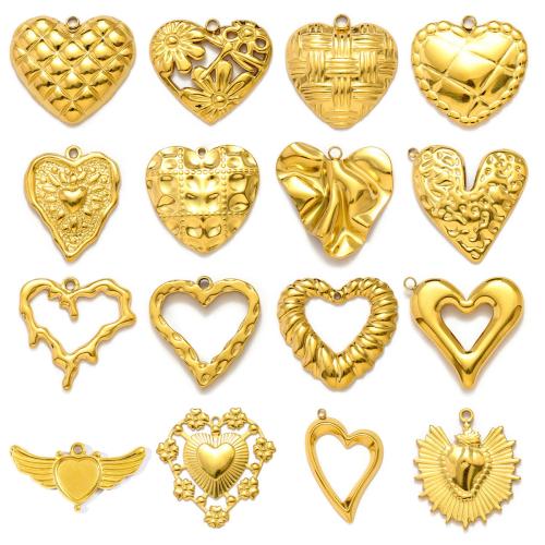 Stainless Steel Heart Pendants 304 Stainless Steel Vacuum Ion Plating & DIY Sold By Bag