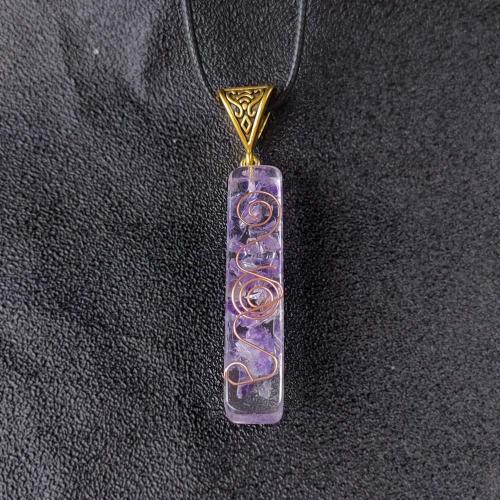 Natürlicher Quarz Anhänger, Amethyst, mit Harz & Messing, goldfarben plattiert, DIY, violett, 10x30mm, verkauft von PC