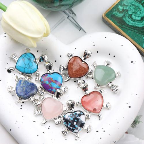 Gemstone Pendants Jewelry Natural Stone with Zinc Alloy Turtle DIY Sold By PC