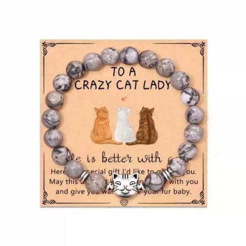 Gemstone Bracelet with Zinc Alloy Cat handmade & for woman Length Approx 6-8 Inch Sold By PC