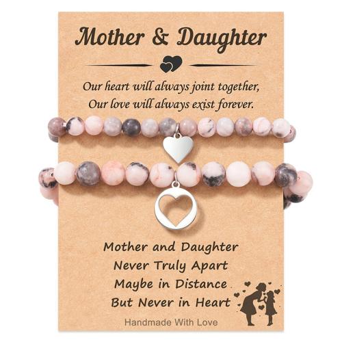 Zebra Jasper Bracelet Set with Polyester Cord & 304 Stainless Steel handmade mother and child series Length Approx 5-11 Inch Sold By Set