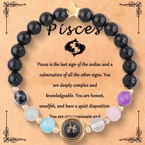 Obsidian Bracelet with Zinc Alloy 12 Signs of the Zodiac handmade Unisex Length Approx 6-8 Inch Sold By PC