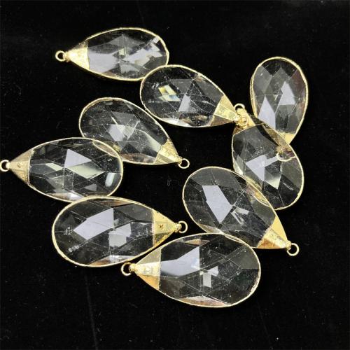 Clear Quartz Κρεμαστό κόσμημα, Teardrop, χρώμα επίχρυσο, DIY, λευκό, 29x55mm, Sold Με PC