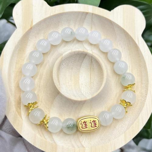 Gemstone Bracelets Tianshan Blue Granite with Zinc Alloy gold color plated for woman & enamel 8mm Length 17 cm Sold By PC