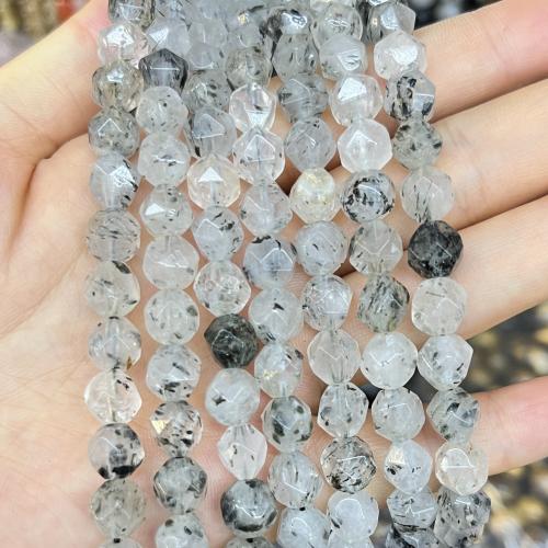 Natural Quartz Jewelry Beads Tourmalinated Quartz DIY 8mm Sold Per 38 cm Strand