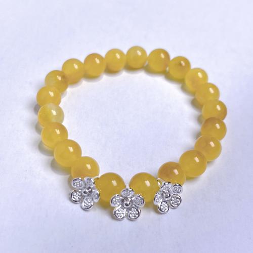 Gemstone Náramky, Yellow Calcedony, Květina, pro ženy, žlutý, 8mm, Prodáno za 17 cm Strand