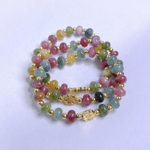 tourmaline bracelet, Placage de couleur d'or, pour femme, couleurs mélangées, 5x8mm, Longueur 14 cm, Vendu par PC