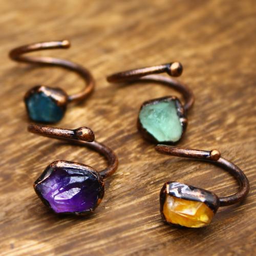 Gemstone Finger Ring, Pedra natural, with liga de zinco, banhado, materiais diferentes para a escolha & para mulher, Mais cores pare escolha, inner diameter:17~20mm, vendido por PC