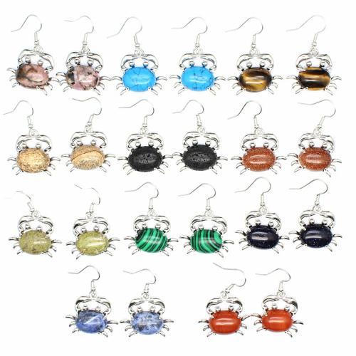 Natural Gemstone Earrings Natural Stone Crab silver color plated & for woman Sold By Pair