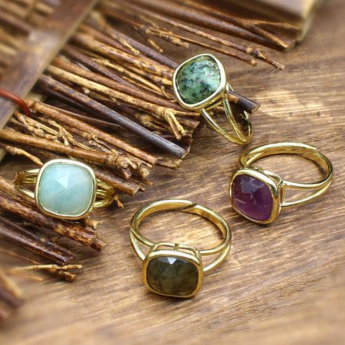 Gemstone Finger Ring, Pedra natural, cromado de cor dourada, materiais diferentes para a escolha & para mulher, Mais cores pare escolha, 13x12x8mm, vendido por PC