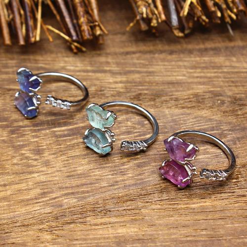 Gemstone Finger Ring, Pedra natural, cromado de cor prateada, materiais diferentes para a escolha & para mulher, Mais cores pare escolha, inner diameter:17~20mm, vendido por PC