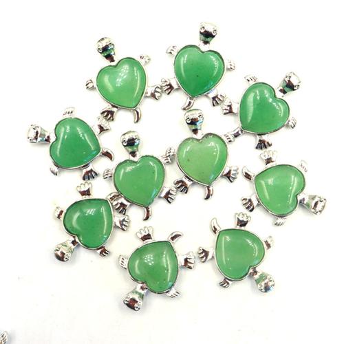 Gemstone Pendants Jewelry Zinc Alloy with Gemstone Heart silver color plated DIY green nickel lead & cadmium free Sold By PC