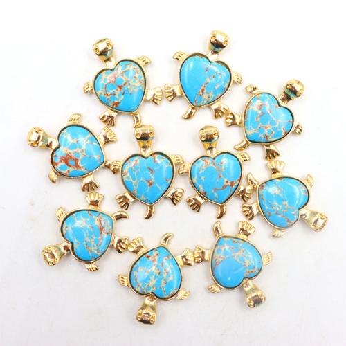 Gemstone Pendants Jewelry Zinc Alloy with Gemstone Heart gold color plated DIY blue nickel lead & cadmium free Sold By PC