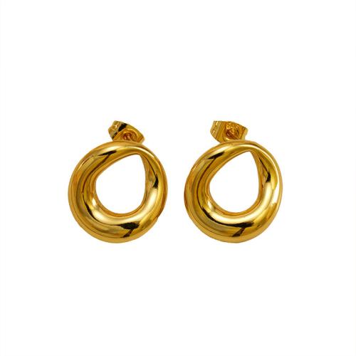 Stainless Steel Stud Earrings 304 Stainless Steel Round 18K gold plated fashion jewelry & for woman & hollow Sold By PC