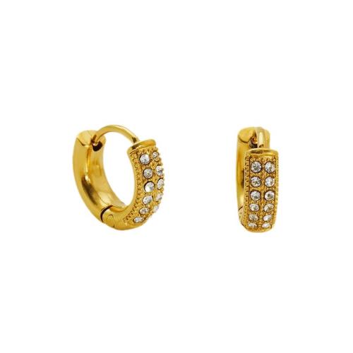 Stainless Steel Huggie Hoop Earring 304 Stainless Steel 18K gold plated & for woman & with rhinestone Sold By Pair