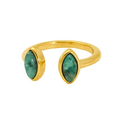 Natural Gemstone Finger Ring 304 Stainless Steel with Natural Stone 18K gold plated fashion jewelry & for woman Sold By PC