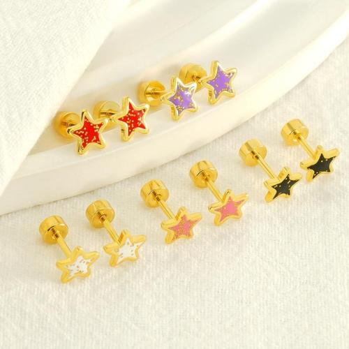 Stainless Steel Stud Earrings 304 Stainless Steel Star 18K gold plated fashion jewelry & for woman & enamel Sold By Pair