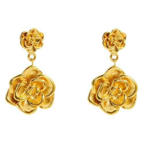 Stainless Steel Drop Earring 304 Stainless Steel Flower 18K gold plated fashion jewelry & for woman Sold By Pair