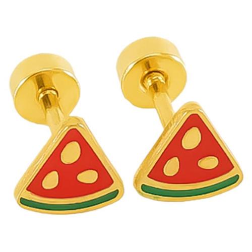 Stainless Steel Stud Earrings 304 Stainless Steel Watermelon 18K gold plated fashion jewelry & for woman & enamel Sold By Pair