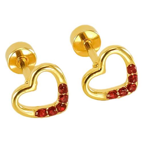 Stainless Steel Stud Øreringe, 304 rustfrit stål, Heart, 18K forgyldt, for kvinde & med rhinestone & hule, flere farver til valg, Solgt af par