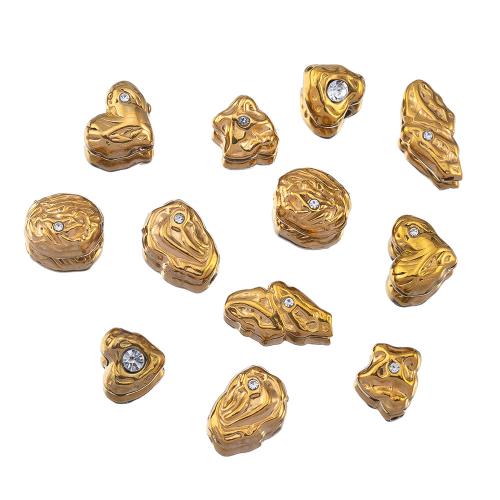 Stainless Steel Beads 304 Stainless Steel plated DIY & micro pave cubic zirconia golden Sold By Bag