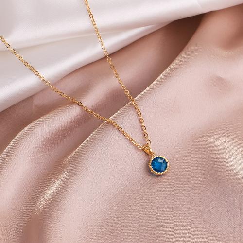 Brass Necklace with Cubic Zirconia Vacuum Ion Plating for woman Sold By PC