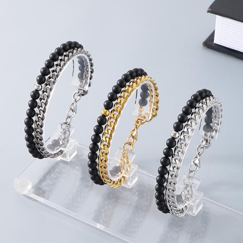 Stainless Steel Jewelry Bracelet 304 Stainless Steel with Gemstone Vacuum Ion Plating for woman Sold By PC