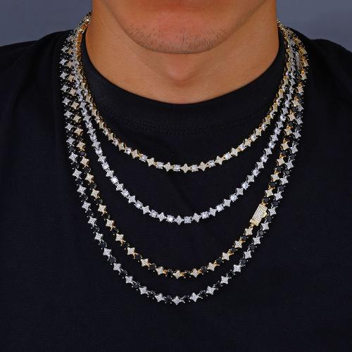 Brass Necklace plated & micro pave cubic zirconia & for man Sold By PC