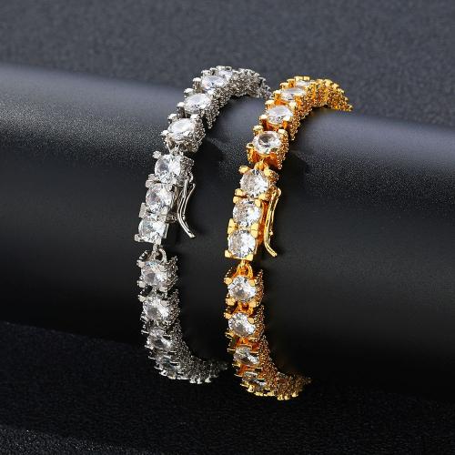 Brass Bracelet plated & micro pave cubic zirconia & for man Sold By PC