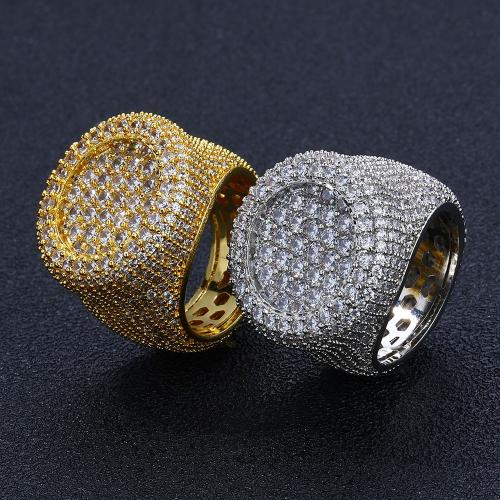 Brass Finger Ring Round plated & micro pave cubic zirconia & for man US Ring Sold By PC