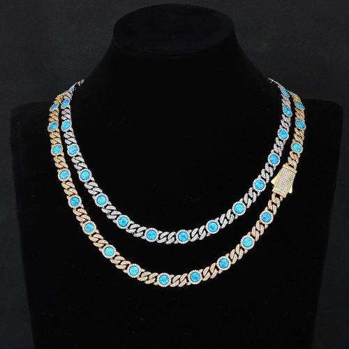 Brass Necklace with Opal plated & micro pave cubic zirconia & for man Sold By PC