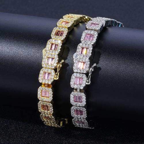 Brass Bracelet Square plated & micro pave cubic zirconia & for man Sold By PC