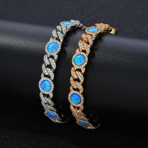 Brass Bracelet with Opal plated & micro pave cubic zirconia & for man Sold By PC