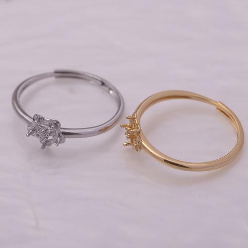 925 Sterling Silver Ring Mountings Flower DIY & adjustable & for woman & with rhinestone US Ring Sold By PC