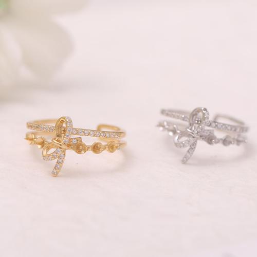 925 Sterling Silver Ring Mountings DIY & adjustable & for woman & with rhinestone Sold By PC