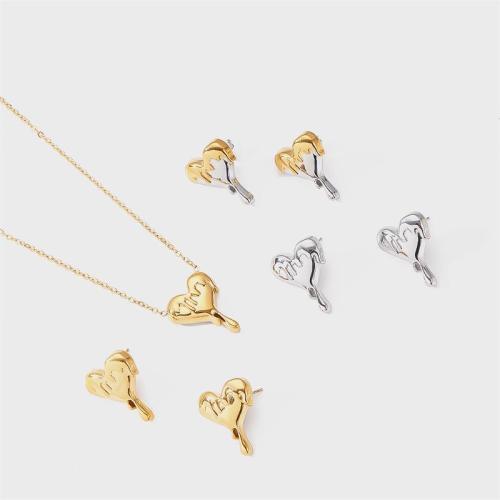 Fashion Stainless Steel Jewelry Sets Stud Earring & necklace 304 Stainless Steel Heart Vacuum Ion Plating fashion jewelry & for woman Sold By PC