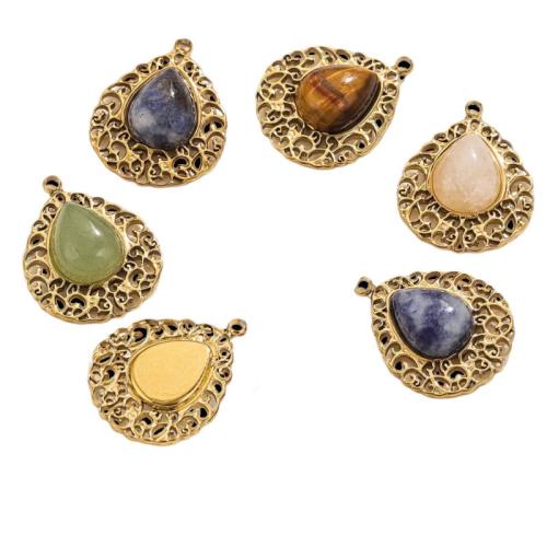 Gemstone Pendants Jewelry 304 Stainless Steel with Gemstone Teardrop Vacuum Ion Plating DIY Approx 1.5mm Sold By PC