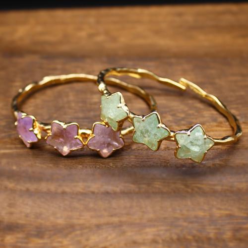 Piedra natural Brazalete, con aleación de zinc, Estrella, chapado en color dorado, diferentes materiales para la opción & para mujer, más colores para la opción, 16x16mm, longitud 67 mm, Vendido por UD