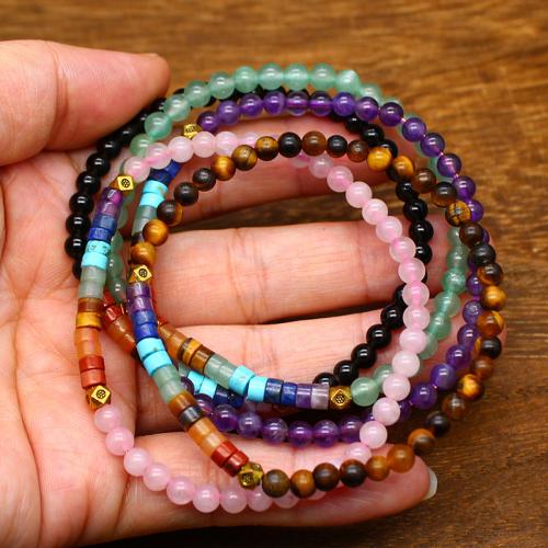 Pulseras de piedras preciosas, Piedra natural, diferentes materiales para la opción & para mujer, más colores para la opción, libre de níquel, plomo & cadmio, 4mm, Vendido por UD