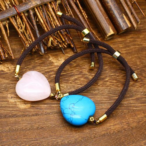 Gemstone Bracelets Natural Stone with Waxed Nylon Cord Heart & for woman nickel lead & cadmium free Length 22 cm Sold By PC