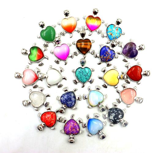 Gemstone Hängen Smycken, Zink Alloy, med Natursten, Sköldpadda, silver pläterad, DIY & olika material för val, fler färger för val, nickel, bly och kadmium gratis, 30x38mm, Säljs av PC