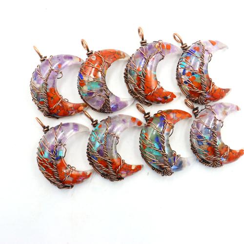 Gemstone Pendants Jewelry Zinc Alloy with Gemstone & Resin Moon gold color plated DIY multi-colored nickel lead & cadmium free Sold By PC