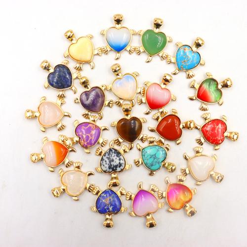 Gemstone Vedhæng Smykker, Zinc Alloy, med Natursten, Heart, guldfarve belagt, du kan DIY & forskellige materialer til valg, flere farver til valg, nikkel, bly & cadmium fri, 30x38mm, Solgt af PC